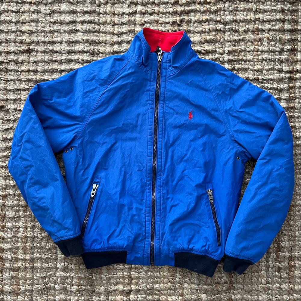 Vintage Polo Ralph Lauren Men M Blue Fleece Lined Bomber Jacket Talon Zip
